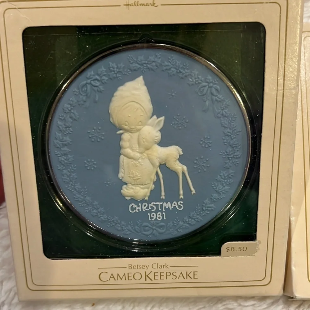 2 Vintage Hallmark Betsy Clark Ornament Cameo Keepsake Greatest Christmas 1981